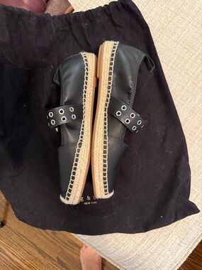 rag & bone Black Leather Espadrille Sandals with Jute Trim